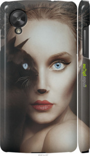3D пластиковый глянцевый чехол Взгляд женщины и кошки для LG Nexus 5 - 4041c-57 изображение 