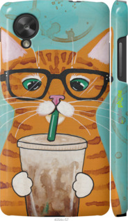 3D пластиковий глянцевий чехол Зеленоокий кіт в окулярах для LG Nexus 5 - 4054c-57 изображение 