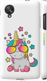3D пластиковый глянцевый чехол Единорог в очках для LG Nexus 5 - 4879c-57 изображение 