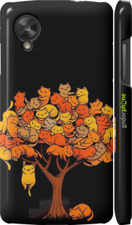 3D пластиковый глянцевый чехол Дерево и котики для LG Nexus 5 - 6516c-57 изображение 