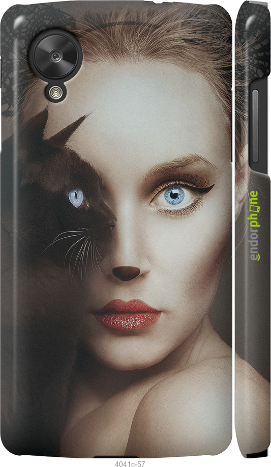 3D пластиковый глянцевый чехол Взгляд женщины и кошки для LG Nexus 5 - 4041c-57 изображение 