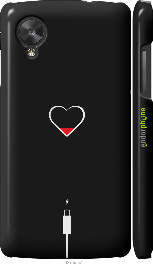 3D пластиковий глянцевий чехол Підзарядка серця для LG Nexus 5 - 4274c-57 изображение 