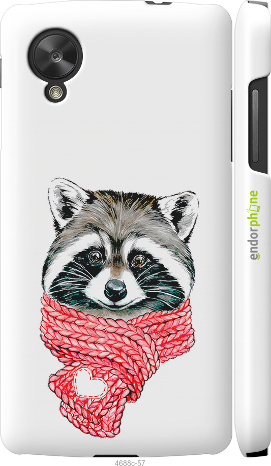 3D пластиковый глянцевый чехол Енот в шарфе для LG Nexus 5 - 4688c-57 изображение 