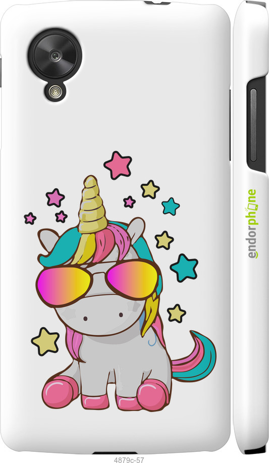 3D пластиковый глянцевый чехол Единорог в очках для LG Nexus 5 - 4879c-57 изображение 