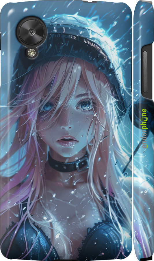 3D пластиковий глянцевий чехол Аніме-діва під дощем для LG Nexus 5 - 6120c-57 изображение 