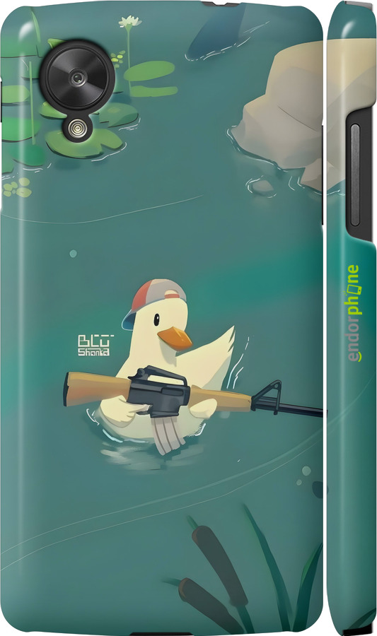 3D пластиковий матовий чехол Каченя з автоматом для LG Nexus 5 - 6356m-57 изображение 