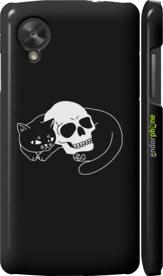 3D пластиковий матовий чехол Із зображенням кота та черепа для LG Nexus 5 - 6491m-57 изображение 