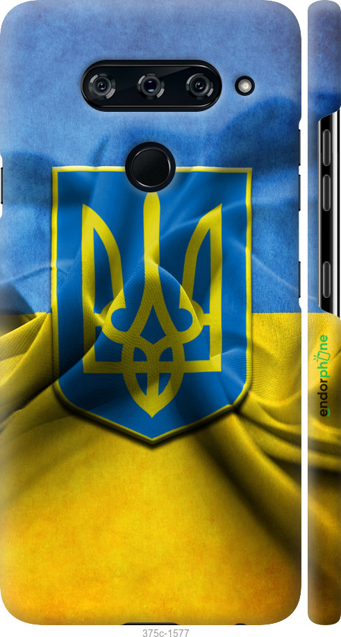 

3D пластиковий матовий чохол "Прапор та герб України" для LG V40 ThinQ, Блакитний