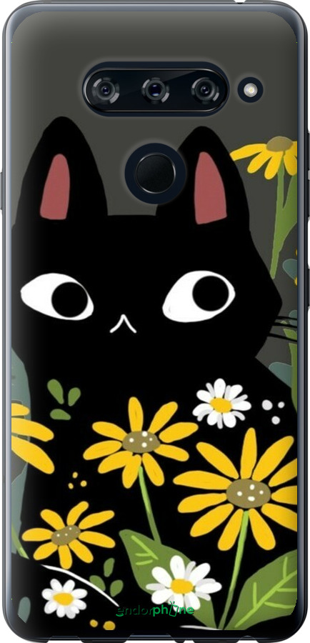 2D пластиковий чехол Чорний кіт з квітами для LG V40 ThinQ - 6448t-1577 изображение 