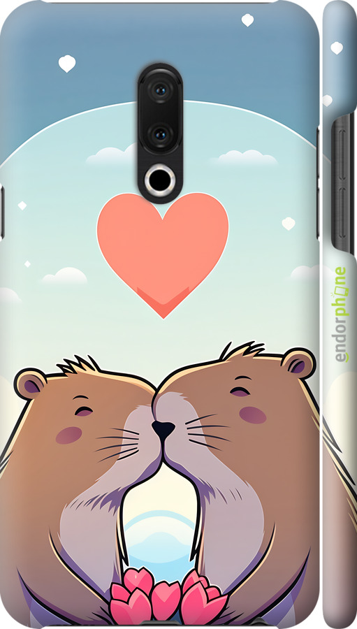 3D пластиковый матовый чехол Капибара любовь для Meizu 15 Plus - 6027m-1473 изображение 