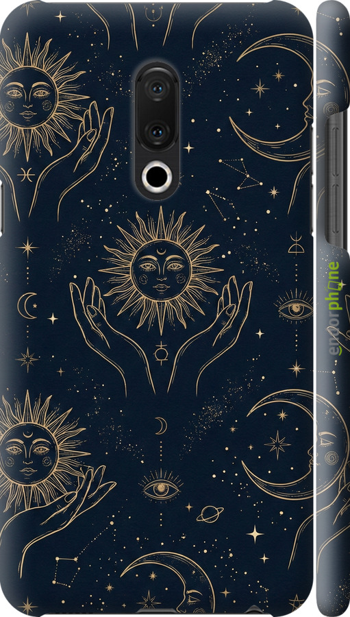3D пластиковый матовый чехол Celestial Harmony: Sun & Moon Gold Mystic Pattern для Meizu 15 Plus - 6778m-1473 изображение 
