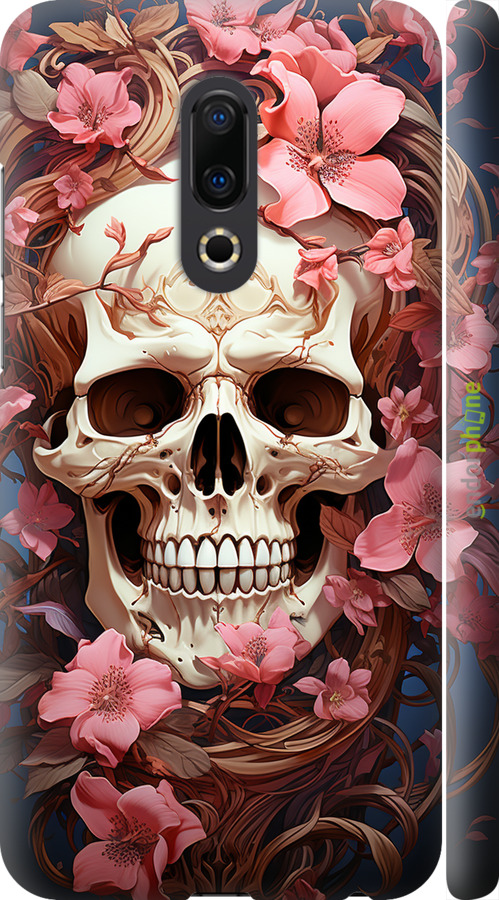 3D пластиковый матовый чехол Череп в розовых цветах для Meizu 16th - 5965m-1559 изображение 
