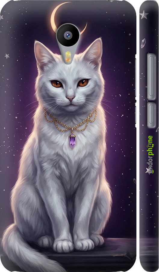 3D пластиковый матовый чехол Mystic White Cat Gothic Dark Purple Gold для Meizu M2 Note - 6805m-94 изображение 