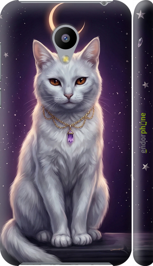 3D пластиковый глянцевый чехол Mystic White Cat Gothic Dark Purple Gold для Meizu M2 - 6805c-185 изображение 