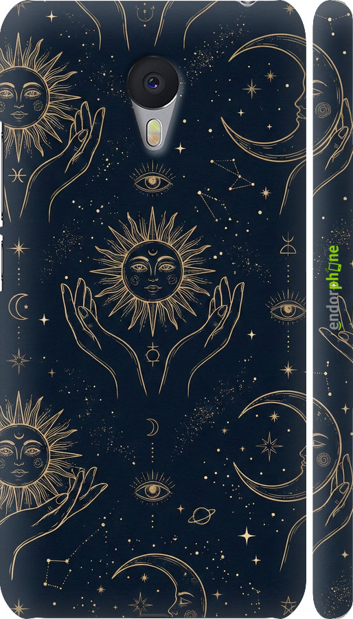 3D пластиковый матовый чехол Celestial Harmony: Sun & Moon Gold Mystic Pattern для Meizu M3 Note - 6778m-256 изображение 