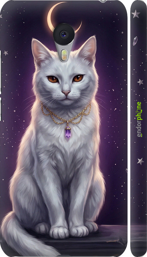 3D пластиковий матовий чехол Mystic White Cat Gothic Dark Purple Gold для Meizu M3 Note - 6805m-256 изображение 