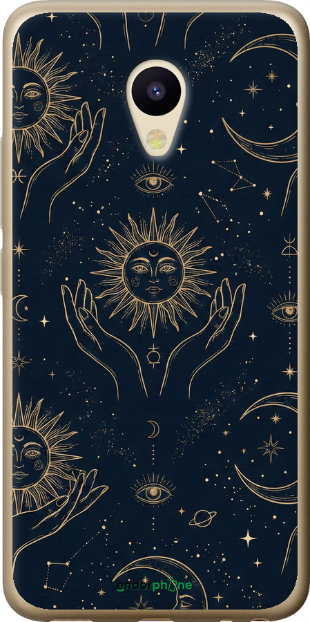 2D пластиковый чехол Celestial Harmony: Sun & Moon Gold Mystic Pattern для Meizu M5 - 6778t-420 изображение 