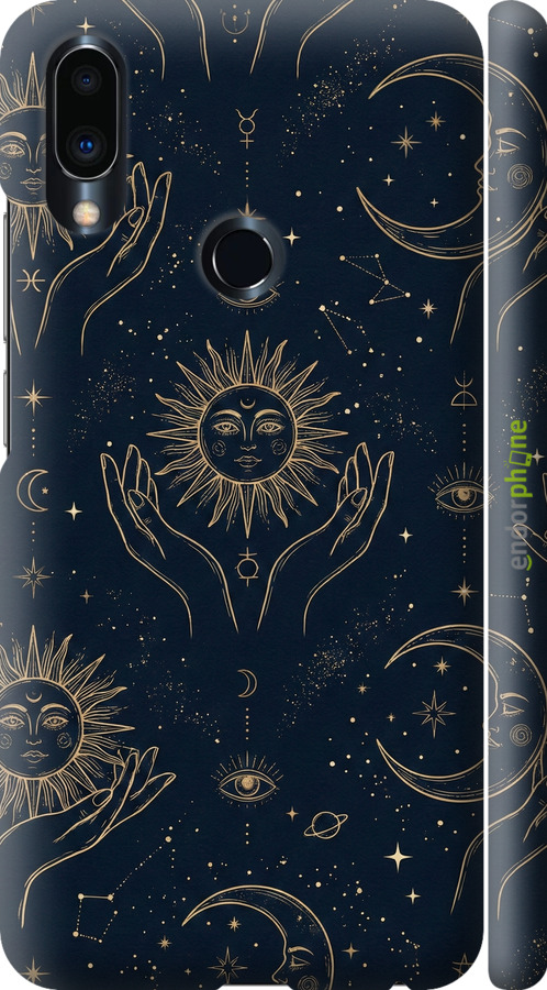 3D пластиковий матовий чехол Celestial Harmony: Sun & Moon Gold Mystic Pattern для Meizu Note 9 - 6778m-1689 изображение 
