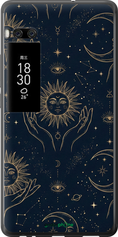 2D пластиковый чехол Celestial Harmony: Sun & Moon Gold Mystic Pattern для Meizu Pro 7 Plus - 6778t-1131 изображение 