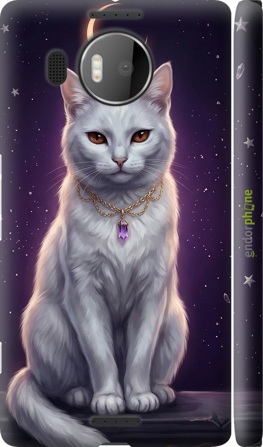 3D пластиковый глянцевый чехол Mystic White Cat Gothic Dark Purple Gold для Microsoft Lumia 950 XL Dual Sim - 6805c-407 изображение 