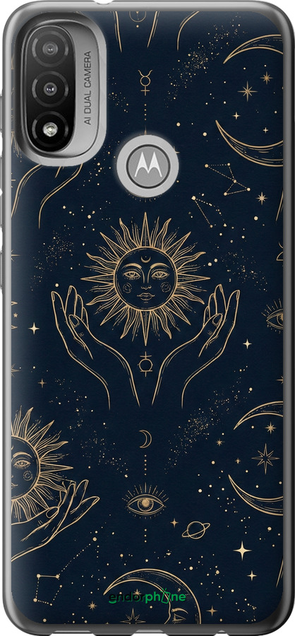 Силіконовий чехол Celestial Harmony: Sun & Moon Gold Mystic Pattern для Motorola E20 - 6778u-2509 изображение 