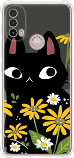 Силикон с усиленными углами чехол Черный кот с цветами для Motorola E40 - 6448sp-2660 изображение 