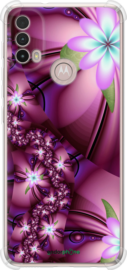 

Силіконовий протиударний с посиленими кутами чохол "Квіткова мозаїка" для Motorola E40, Рожевий