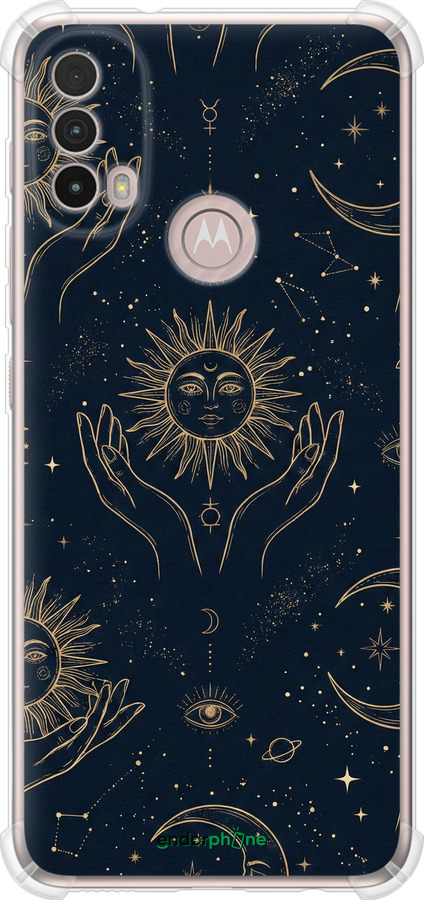 Силикон с усиленными углами чехол Celestial Harmony: Sun & Moon Gold Mystic Pattern для Motorola E40 - 6778sp-2660 изображение 