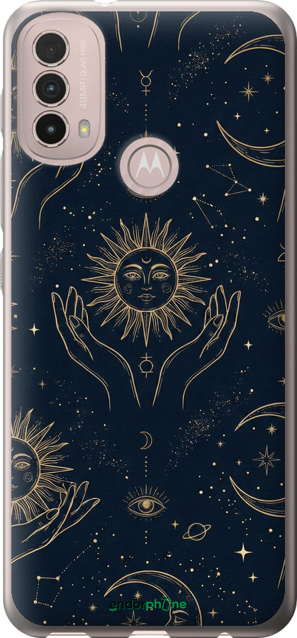 Силіконовий чехол Celestial Harmony: Sun & Moon Gold Mystic Pattern для Motorola E40 - 6778u-2660 изображение 