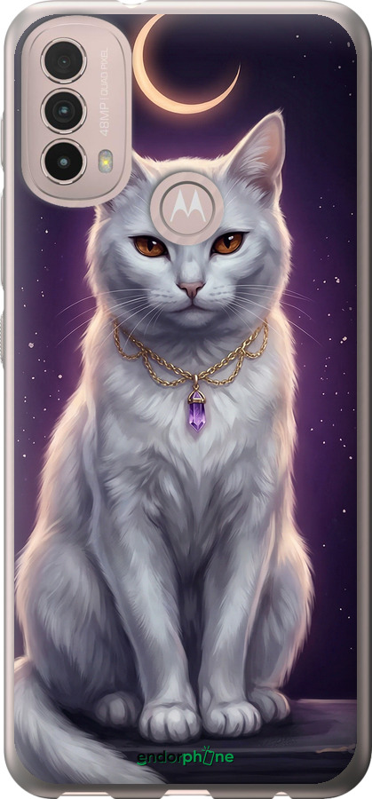Силиконовый чехол Mystic White Cat Gothic Dark Purple Gold для Motorola E40 - 6805u-2660 изображение 