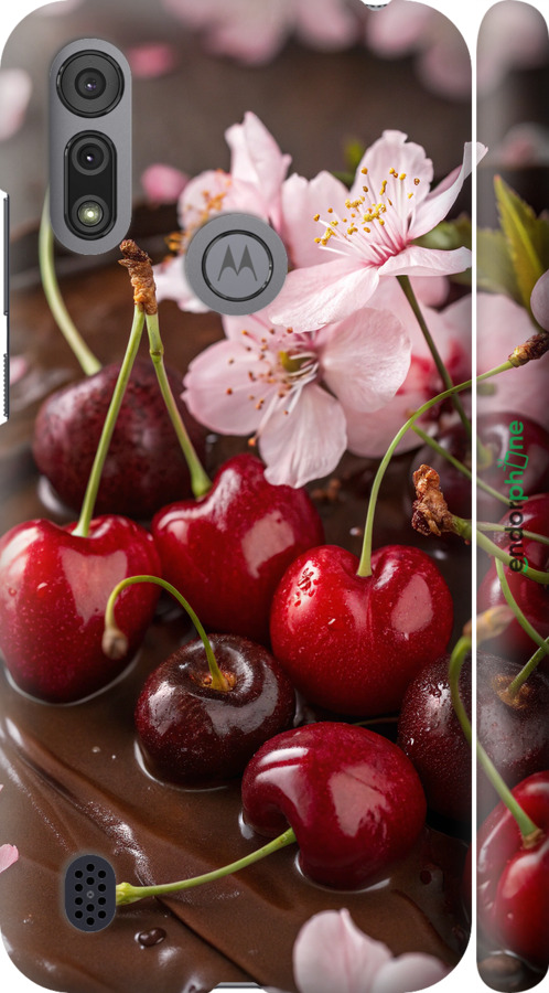 3D пластиковый матовый чехол Вишня в шоколаде для Motorola E6s - 6698m-2001 изображение 