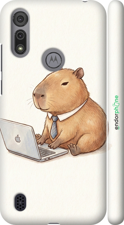 3D пластиковый матовый чехол Funny Capybara CEO Working для Motorola E6s - 6777m-2001 изображение 