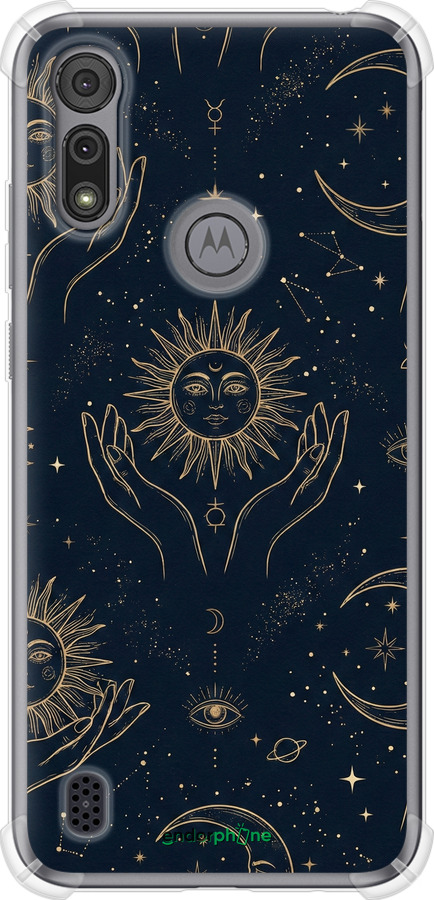 Силіконовий протиударний с посиленими кутами чехол Celestial Harmony: Sun & Moon Gold Mystic Pattern для Motorola E6s - 6778sp-2001 изображение 