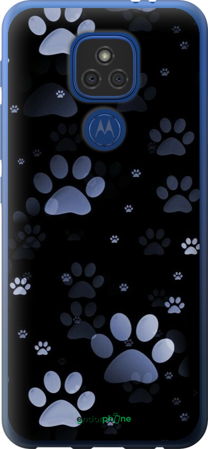 Силиконовый чехол С синими отпечатками лап для Motorola E7 Plus - 6441u-2107 изображение 