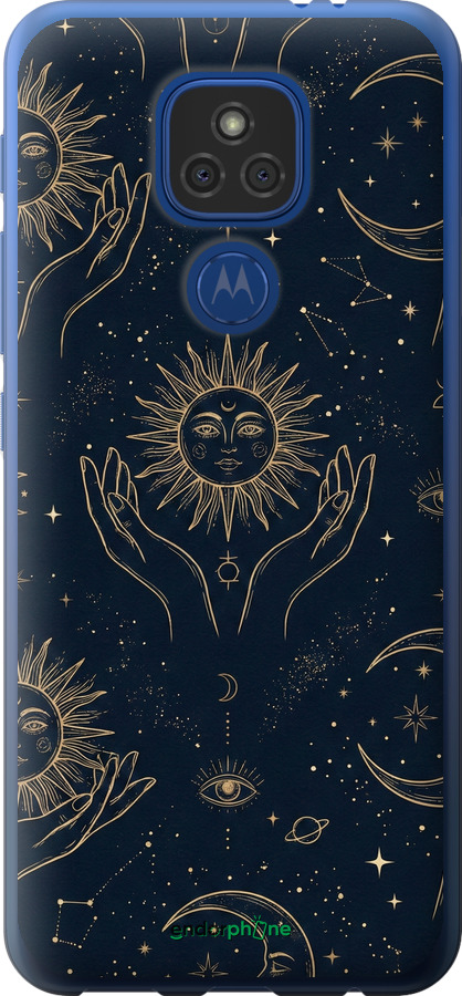 Силиконовый чехол Celestial Harmony: Sun & Moon Gold Mystic Pattern для Motorola E7 Plus - 6778u-2107 изображение 