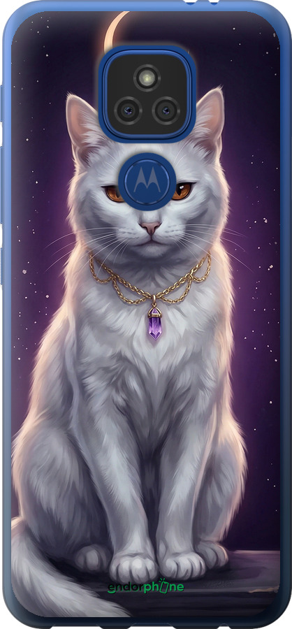 Силиконовый чехол Mystic White Cat Gothic Dark Purple Gold для Motorola E7 Plus - 6805u-2107 изображение 