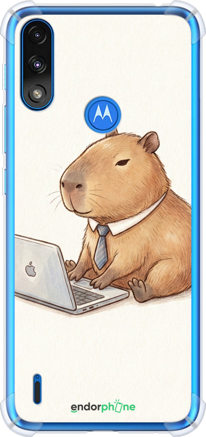 Силикон с усиленными углами чехол Funny Capybara CEO Working для Motorola E7 Power - 6777sp-2284 изображение 