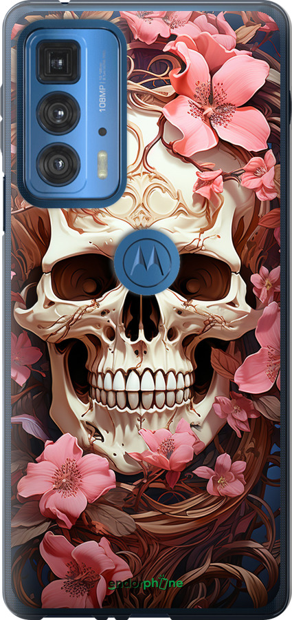 Силиконовый чехол Череп в розовых цветах для Motorola Edge 20 Pro - 5965u-2662 изображение 