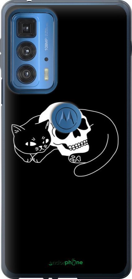 Силіконовий чехол Із зображенням кота та черепа для Motorola Edge 20 Pro - 6491u-2662 изображение 