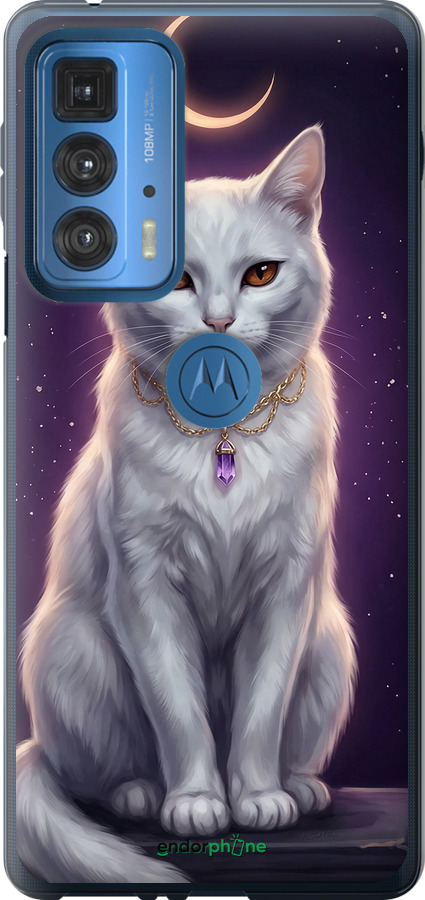 Силиконовый чехол Mystic White Cat Gothic Dark Purple Gold для Motorola Edge 20 Pro - 6805u-2662 изображение 
