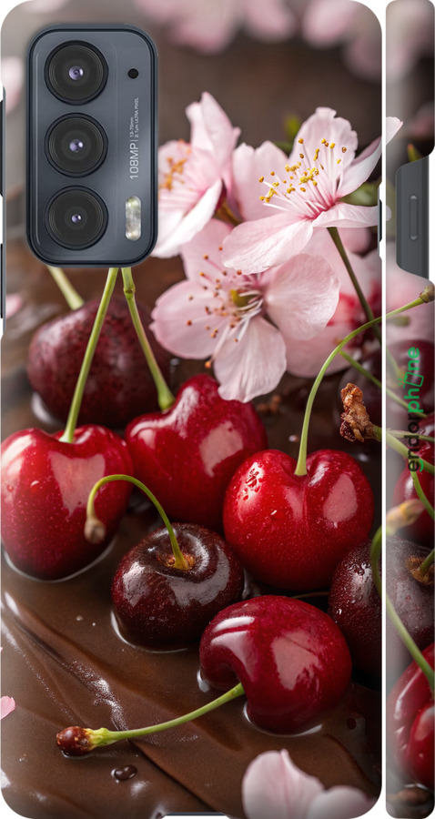3D пластиковий матовий чехол Вишня у шоколаді для Motorola Edge 20 - 6698m-2497 изображение 