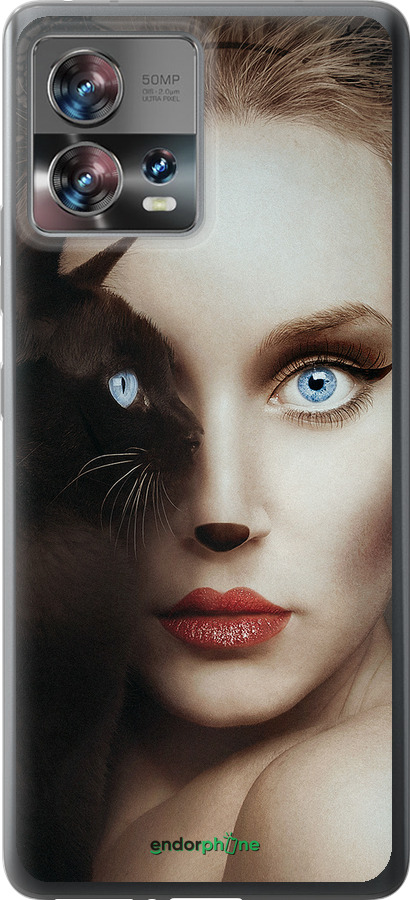 Силиконовый чехол Взгляд женщины и кошки для Motorola Edge 30 Fusion 5G - 4041u-3198 изображение 