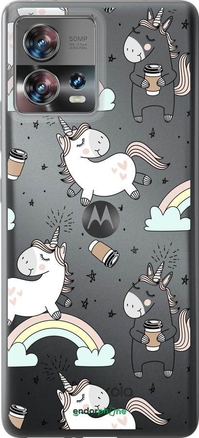 Силиконовый чехол Единорог и кофе для Motorola Edge 30 Fusion 5G - 4661u-3198 изображение 