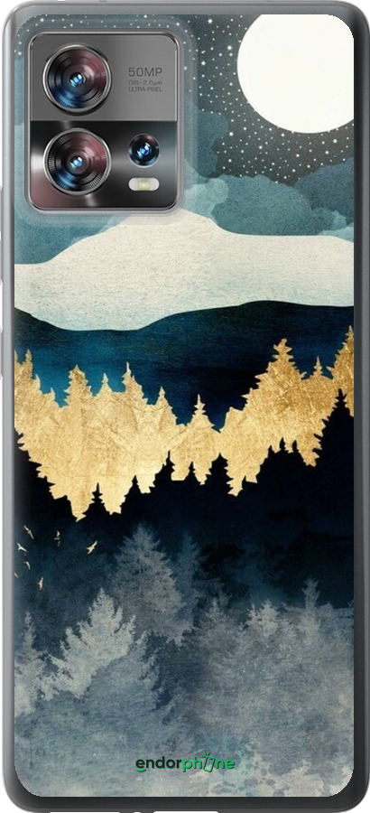 Силиконовый чехол Ночной пейзаж с лесом и горами для Motorola Edge 30 Fusion 5G - 6493u-3198 изображение 