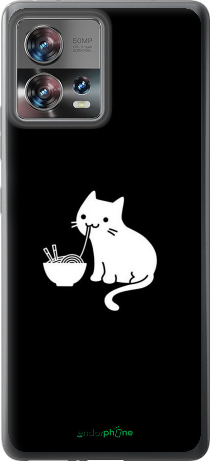Силиконовый чехол С милым котом на черном фоне для Motorola Edge 30 Fusion 5G - 6528u-3198 изображение 