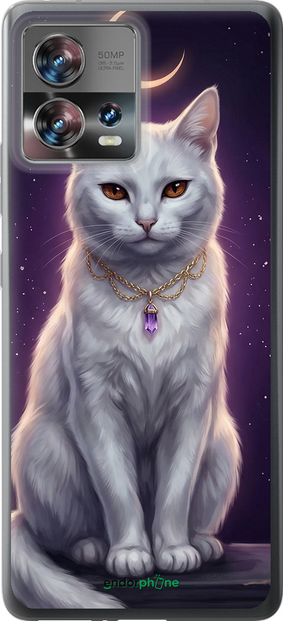 Силиконовый чехол Mystic White Cat Gothic Dark Purple Gold для Motorola Edge 30 Fusion 5G - 6805u-3198 изображение 