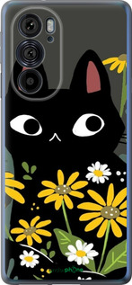 Силиконовый чехол Черный кот с цветами для Motorola Edge 30 Pro - 6448u-2826 изображение 