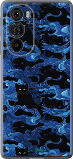 Силиконовый чехол Абстрактный узор черных котов на синем фоне для Motorola Edge 30 Pro - 6525u-2826 изображение 