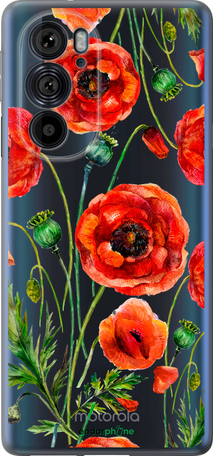 Силиконовый чехол Нарисованные маки для Motorola Edge 30 Pro - 4278u-2826 изображение 
