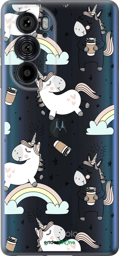 Силиконовый чехол Единорог и кофе для Motorola Edge 30 Pro - 4661u-2826 изображение 